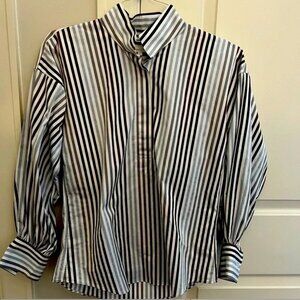 Ann Mashburn NWOT Anaya Popover shirt in blue white and brown stripes